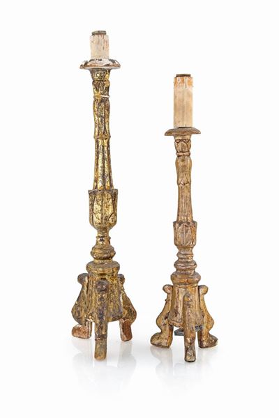 Due Torciere in Legno Dorato