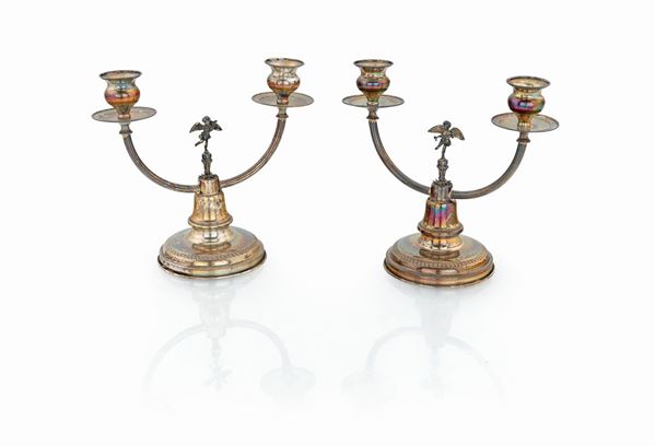 Coppia di doppieri in argento  - Asta Mobili, Arredi, Dipinti Antichi e del XIX Secolo - Casa d'Aste Arcadia