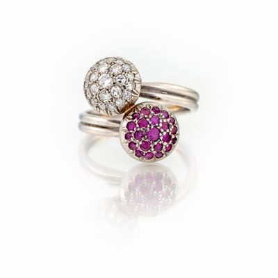 Anello Contrarie' Brillanti e Rubini