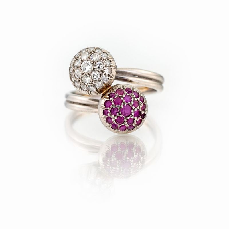 Anello Contrarie' Brillanti e Rubini