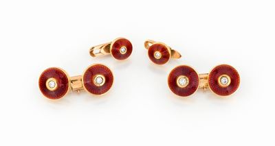 Gemelli e Bottoni da Sparato, Oro, Smalti, Brillanti