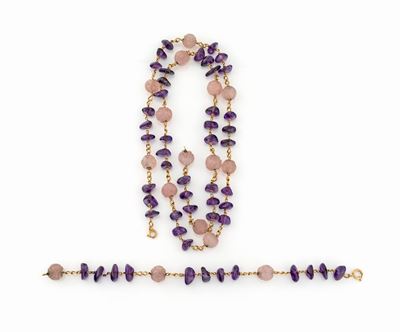 Collana e Bracciale con Ametista e Quarzo Rosa