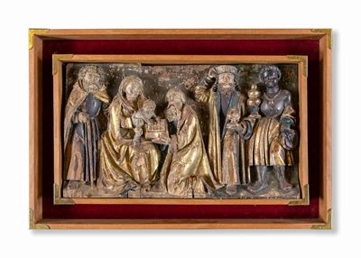Altorilievo in Legno Dorato su Fondo Pigmentato, XVII / XVIII Secolo.