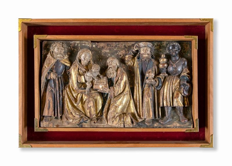 Altorilievo in Legno Dorato su Fondo Pigmentato, XVII / XVIII Secolo.