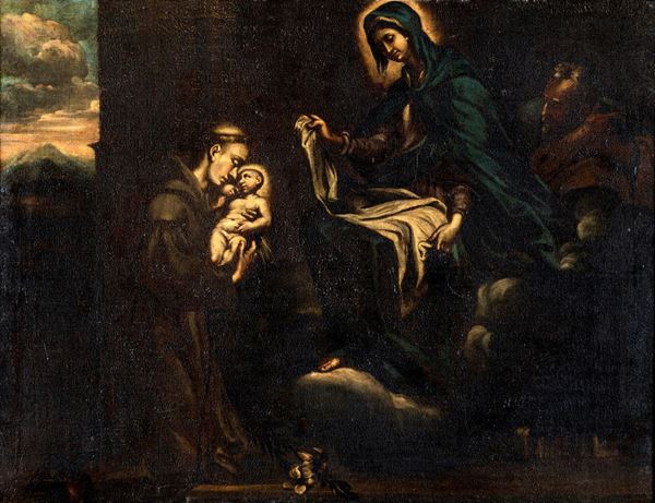 Pittore lombardo-veneto XVI/XVII secolo - Sant&#39;Antonio da Padova in adorazione del Bambino