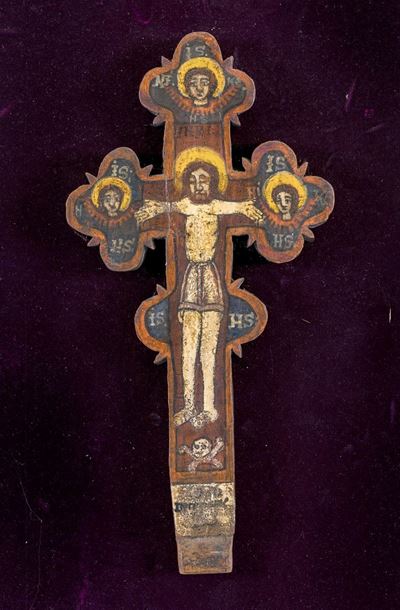 Crocifisso in Legno Dipinto, Penisola Balcanica XIX Secolo