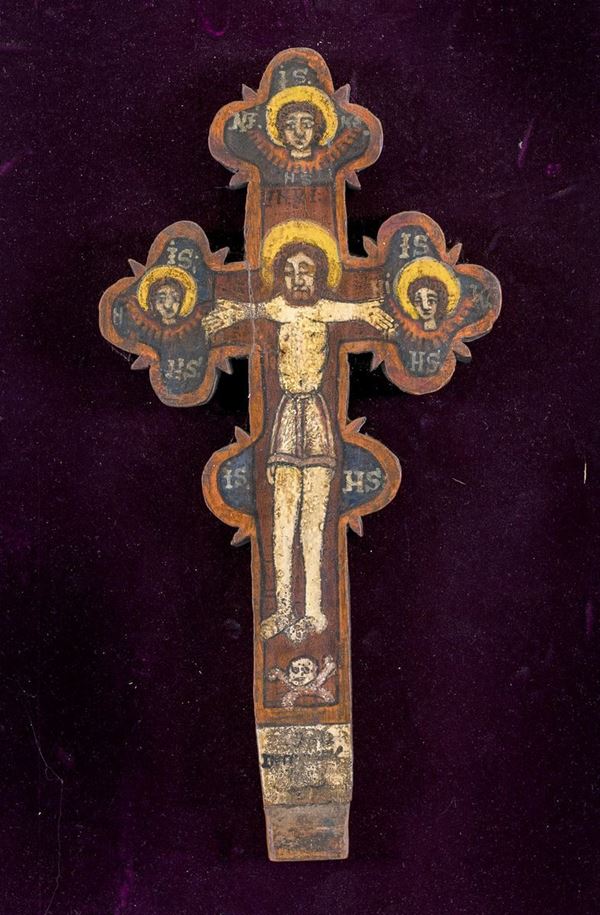 Crocifisso in legno dipinto, penisola Balcanica XIX secolo