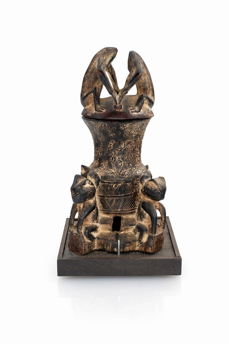 Vaso Achjé in legno patinato, arte tribale, Liberia