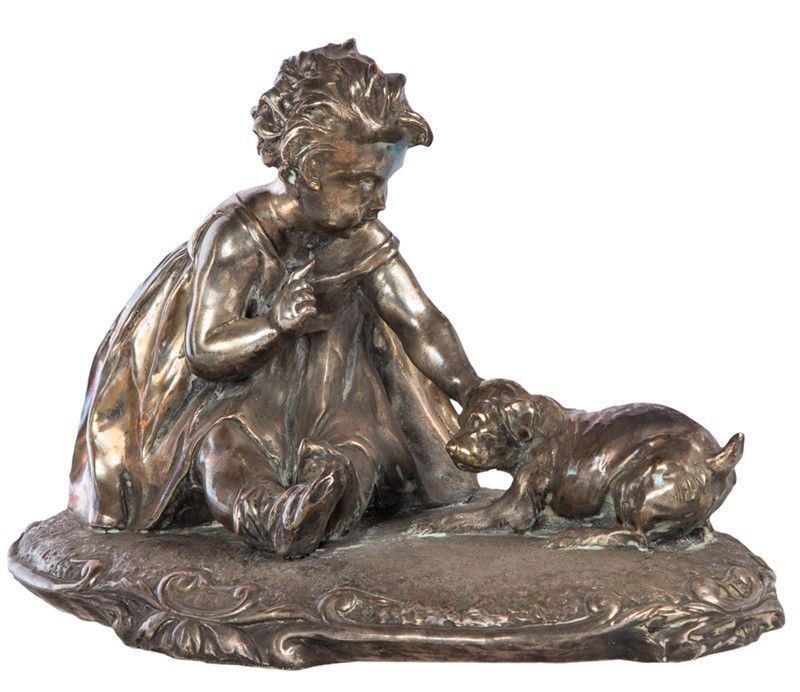 Scultore del XIX Secolo - Gruppo Scultoreo in Terracotta Argentata